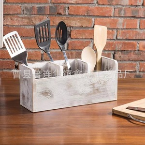 Wooden Storage Box Rectangle Open Top With Compartments For Kitchenware Tableware Desktop Organization - Product Image 1