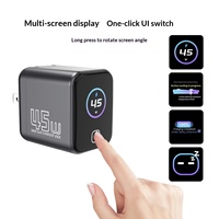 Chargeur GaN 45W avec affichage numérique, chargeur intelligent AI compatible avec les prises US/EU/UK, charge rapide PD pour ordinateurs portables et téléphones mobiles.