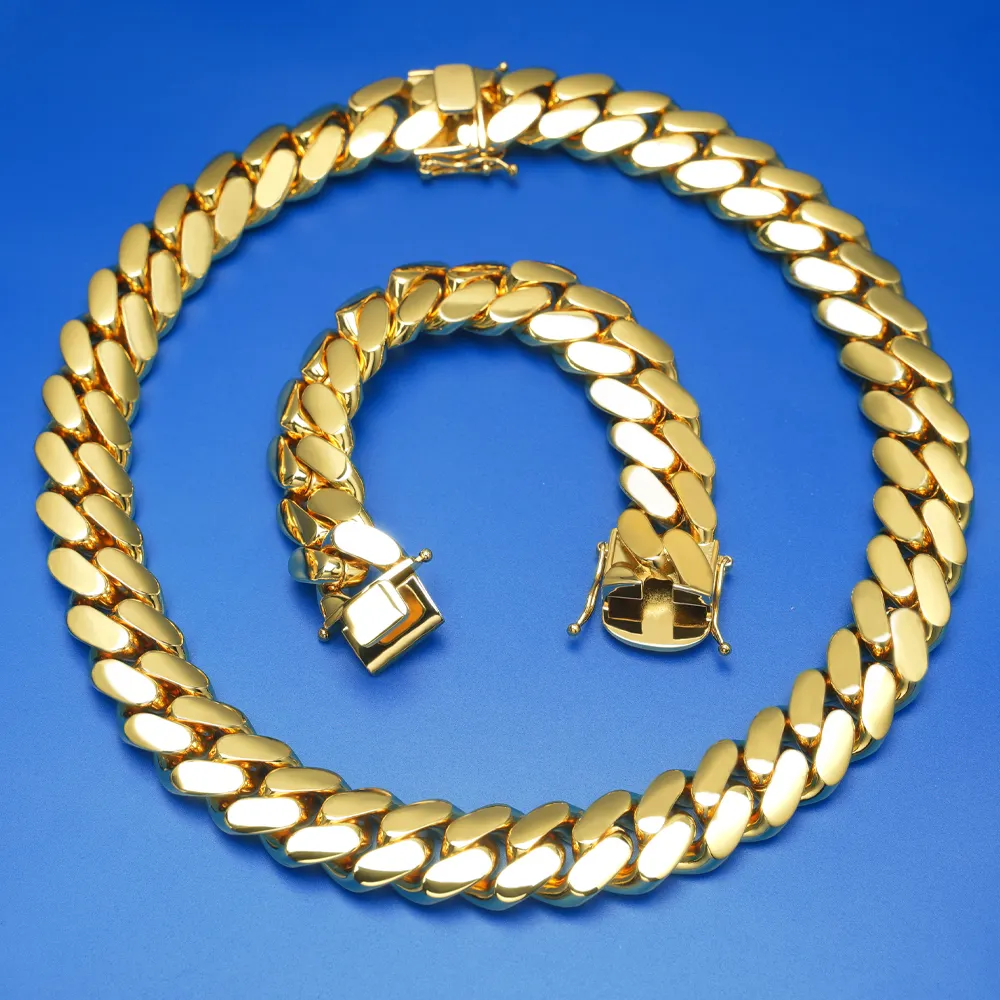 Wholesale Choker 18k Gold Chunky Custom Gold Link Chain 24k Gold Cuban Miami Chain 22mm Miami Cuban Chain Necklace