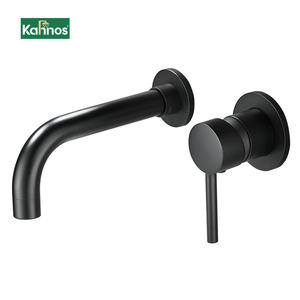 Venta directa de fábrica, grifo de baño moderno de un solo manípulo, negro mate, de latón macizo, y grifo de lavabo de pared. - Product Image 1