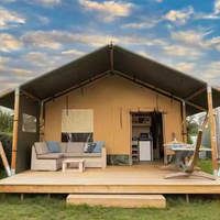 Tente de glamping en bois durable avec salle de bain, tissu PVC, abri extérieur pratique