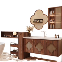Meuble-lavabo mural pour salle de bain avec portes en rotin et vasque en céramique pour projets hôteliers - Fournisseur en gros