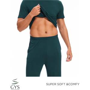 Conjunto de Pijama de Bambú y Viscosa Personalizado para Hombre, Manga Corta, Cuello Redondo, Ropa de Dormir con Bolsillos, Suave, Transpirable y Cómodo - Product Image 1