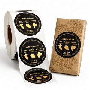 FX Manufacturer Custom Logo Stickers Roll <b>Vinyl</b> Gold Foil Self Adhesive Labels for Chocolate Confectionery Food Packaging - Product Image 1