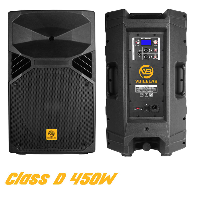 Own Factory Karaoke Party DJ 15-Inch Full Range 2-Way Speaker Box Woofer Amplifier Class D 450W Indoor/Outdoor Professional