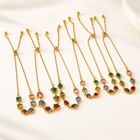 Bracelet carré en zircon coloré avec chaîne, réglable, en acier inoxydable plaqué or, bijoux pour femmes avec cristaux arc-en-ciel
