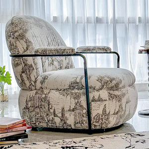 Chaise de salon avec accoudoir moderne Chaise de salon ronde en tissu Chaise de canapé souple - Product Image 1