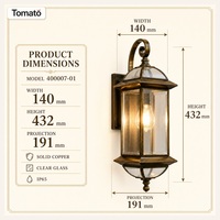 Applique murale extérieure LED vintage IP65 étanche en cuivre massif bronze antique 3500K blanc chaud pour jardin et entrée de villa