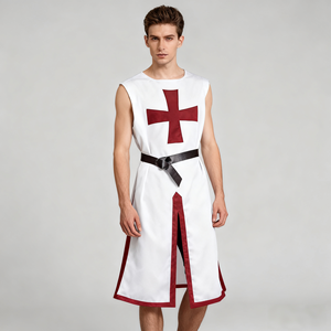 Tunique de croisé médiéval Templar Knight Surcoat Tabard sans manches avec design croisé pour costume d'halloween - Product Image 1