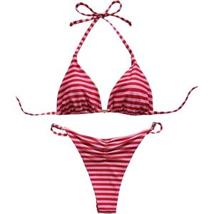FOXA Women's 2 Piece Striped <b>Bikini</b> Set Halter Triangle Swimsuit <b>String</b> Bathing Suit Beach Vacation Clothes - Product Image 1