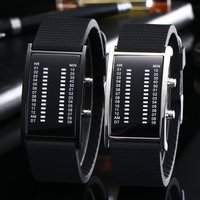 Jam Tangan Digital Pria LED Biru Baris Ganda Tali Silikon Olahraga