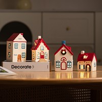 Lampe d'ambiance LED de Noël en céramique nordique style Instagram, petite maison, ornement de bureau, décoration moderne pour la maison, artisanat transfrontalier