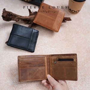 Pierre Loues <b>Men's</b> Genuine Leather <b>Wallet</b> Brown Black Expandable <b>RFID</b> Blocking Short Horizontal Cowhide <b>Wallet</b> 8.5 x 10.5 Cm - Product Image 1