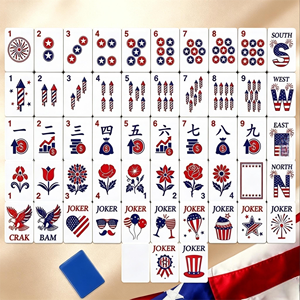 CHIVAN Ensemble de Mahjong Américain Patriotique de Luxe 160 Pièces Tuiles en Acrylique Portables Motif Drapeau Américain Aigle 4 Juillet Fête Familiale Divertissement - Product Image 1