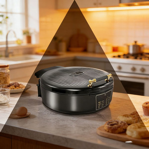 Parrilla eléctrica de contacto de 1500W, antiadherente, de acero inoxidable, con doble calentamiento, plancha de gran diámetro para cocinar panqueques y más. - Product Image 4