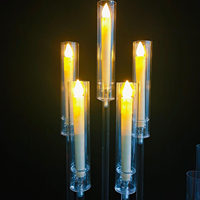Bougie LED en gros, porte-bougie de mariage en acrylique transparent haut de gamme, centre de table avec 6 bougies électroniques