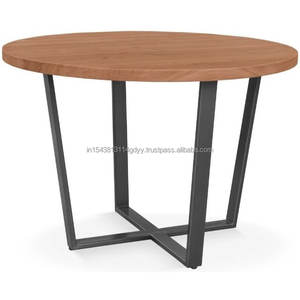 Table à manger ronde à 4 places en bois de manguier massif avec métal pour le salon Table à manger Hôtel & Maison Finition marron & noire - Product Image 1