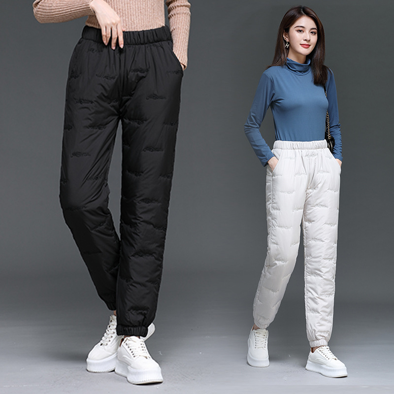 Women Down Cotton Pants Wear Lightweight Fashion Winter New High-waisted Slimming Thick Thermal Pants