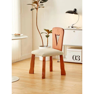 Chaise de salle à manger vintage en bois massif, rembourrée en tissu, couleur cerisier, style nordique, meubles pour la maison, salon, chambre à coucher - Product Image 4