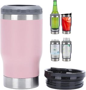 Mug de voyage et isolateur pour canettes de cola rose, pour canettes de 12 oz et bouteilles de bière, tasse isotherme en acier inoxydable et thermocooler - Product Image 1