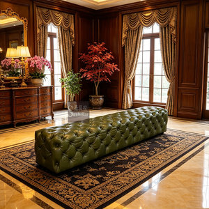 <span class=keywords><strong>Banco</strong></span> Otomano Chesterfield Personalizado de Cuero Genuino con Botones, <span class=keywords><strong>Banco</strong></span> de Cuero Verde de Lujo para Hotel, Dormitorio, Sala de Estar, Sofá, Taburete - Product Image 2