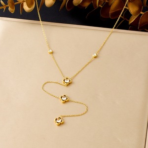 Flower Design Gold Plated Stainless Steel Long Tassel Chain Necklace For Daily Wear - Product Image 1