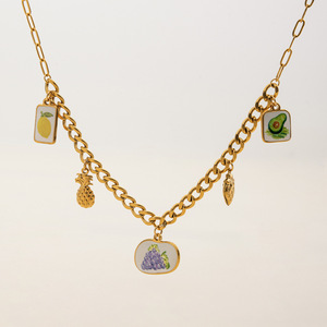 Fruit Theme Pendant <b>Necklace</b> Gold Chain Women's Everyday Wear Grape <b>Pineapple</b> Strawberry Avocado Charm Jewelry - Product Image 4