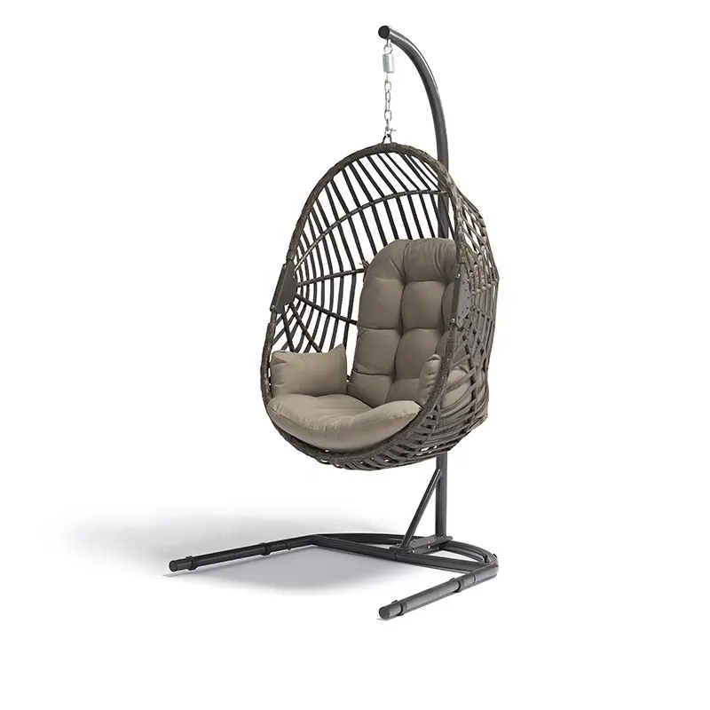정원 테라스에 대한 새로운 디자인 야외 가구 손으로 짠 PE 등나무 접이식 파티오 계란 의자 스윙