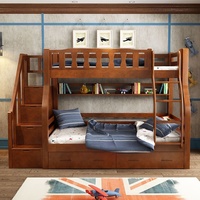 Lit superposé avec escalier de rangement et tiroirs sous le lit pour chambre à coucher, en bois, avec sommier à lattes, barrière de sécurité, échelle et étagère intégrée, lit enfant