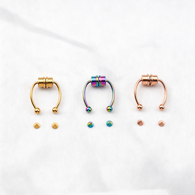 Magnetic False Nose Ring Stainless Steel Hoops Titanium Steel Non-Perforated Horseshoe Faux Septum Clip Jewelry