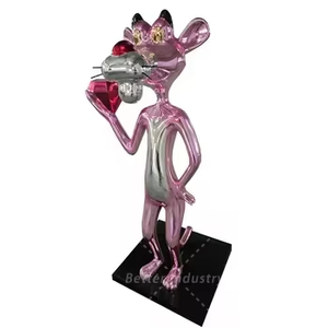 Espejo de fibra de vidrio personalizado, leopardo de dibujos animados rosa con escultura de diamante para centro comercial, edificio de Hotel, decoración de vacaciones - Product Image 3