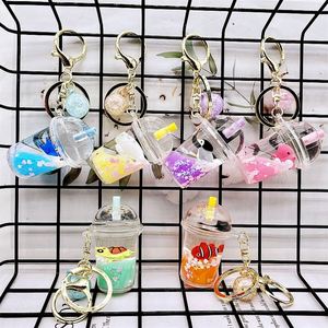 Cute Oily Pearl Milk Tea <b>Floating</b> Liquid Keychain Bag Pendant Cartoon Cup Drink Bottle Keychain Girl Key Chain Gift - Product Image 1