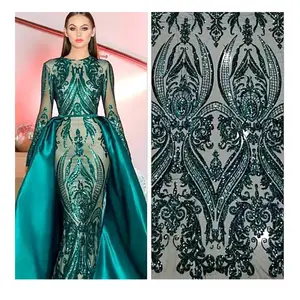 Symmetrical positioning vintage embroidery accessories European and American women's evening dress wedding sequin lace fabric