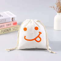Sac en toile de coton léger et réutilisable avec cordon de serrage, imprimé motif visage mignon, personnalisable pour le rangement quotidien de petits jouets et bijoux