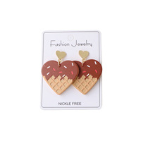 Boucles d'oreilles pendantes en forme de cœur gaufre chocolat sans nickel, en acrylique, bijoux doux, vente chaude pour femmes, vente en gros d'usine pour la Saint-Valentin