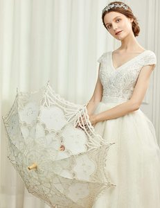 Petit parasol blanc en <span class=keywords><strong>dentelle</strong></span> <span class=keywords><strong>ivoire</strong></span>, parasol de mariée, parasols de mariage, parasol en tissu de mariage, parasol en <span class=keywords><strong>dentelle</strong></span> blanche pour mariée - Product Image 4