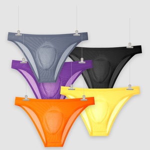 Sous-vêtements pour <span class=keywords><strong>homme</strong></span> en soie glacée 100% nylon ultra-fin, triangle taille basse, <span class=keywords><strong>sexy</strong></span>, sans couture, tricoté, uni, semi-transparent, lavage à la main - Product Image 3