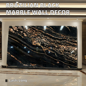 Luxuoso brasileiro natural moderno translúcido magma ouro granito laje interior sotaque parede decoração polido mármore preto pedra grande - Product Image 3