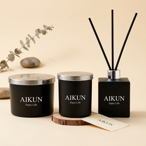 Aikun 100ml Water Transfer Logo Box Any Scent Long Lasting 3 Day Sample Small Batch Black Glass <b>Diffuser</b> Candle Set <b>For</b> Sellers - Product Image 2