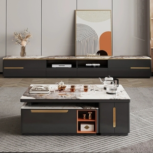 <span class=keywords><strong>Mesa</strong></span> de té de apartamento de tamaño pequeño con juego de té, combinación de gabinete de TV telescópico <span class=keywords><strong>para</strong></span> sala de estar en casa - Product Image 2