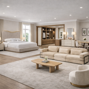 Ensembles de meubles de chambre à coucher modernes de luxe avec bois massif et cuir pour la personnalisation de toute la maison, villas, appartements, hôtels (taille King) - Product Image 4