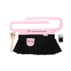 KEFEI Ruffled Black Pink Waiter Waist Apron Custom Logo Sexy Women's Apron Blank With Pockets Bistro Apron