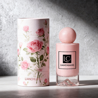 Flacon de parfum pour femmes en verre rose cylindrique de 100 ml, flacon de parfum à fond volcanique avec boîte cadeau personnalisée