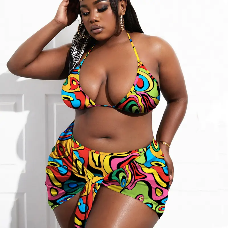 2023 Wholesale 5xl Swimwear African Print Bikini Cover Up Bathing Suits Plus Size 3 Piece Swimsuits For Women