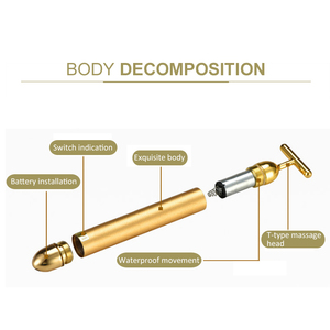 Venta caliente 24K Gold Energy Beauty Bar Masajeador de vibración facial Dispositivo de estiramiento facial en forma de T para el cuidado y la belleza de la piel facial - Product Image 3