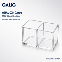 Boîte de bureau double compartiment en acrylique Calic, transparente, 2 compartiments, organisateur pour pinces et clés, taille personnalisée, OEM, vente en gros