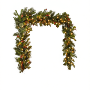 Guirlande de Noël Artificielle 270 cm Pré-éclairée Lumières Dorées Rotin Vigne Simulée Couronne Décorative Murale Maison Café Escalier - Product Image 1