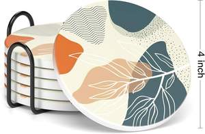 Custom <b>Coasters</b> With <b>Cork</b> Base Absorbent <b>Coasters</b> With Holder Set Stone Ceramics <b>Coasters</b> for Drinks Customized Printed - Product Image 3