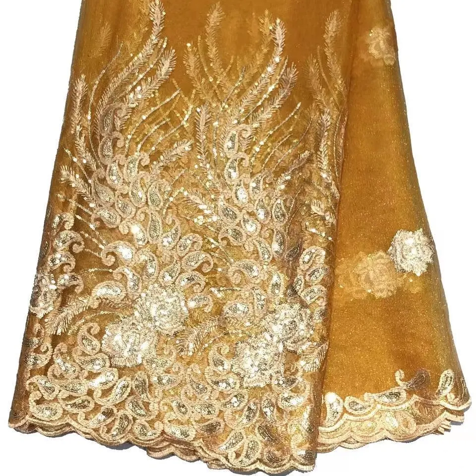 Nigerian tecidos de renda royal black, bordados, lantejoulas, 5 jardas para festa formal ou vestido de casamento 51 polegadas