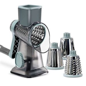Kitchen Gadgets Multifunctional Hand-cranked <b>Vegetable</b> Slicer 3 Stainless Steel Blades Rotary Cheese Grater <b>for</b> Home Restaurant - Product Image 1